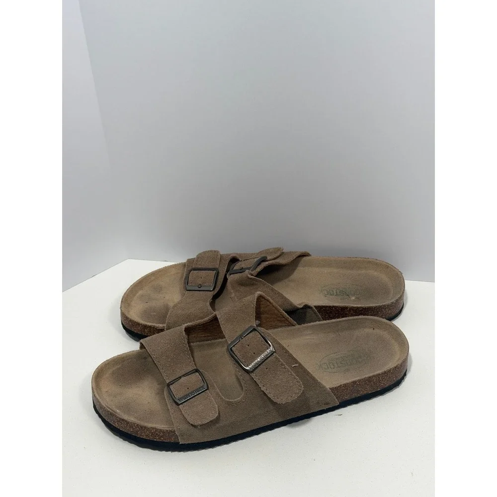 Woodstock Heritage Brown Suede Double Strap‎ Buckle Cork Slide Sandals sz 9 Men